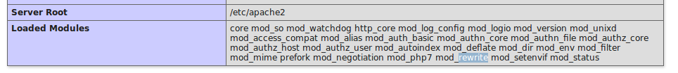 screenshot of php mod_rewrite enabled